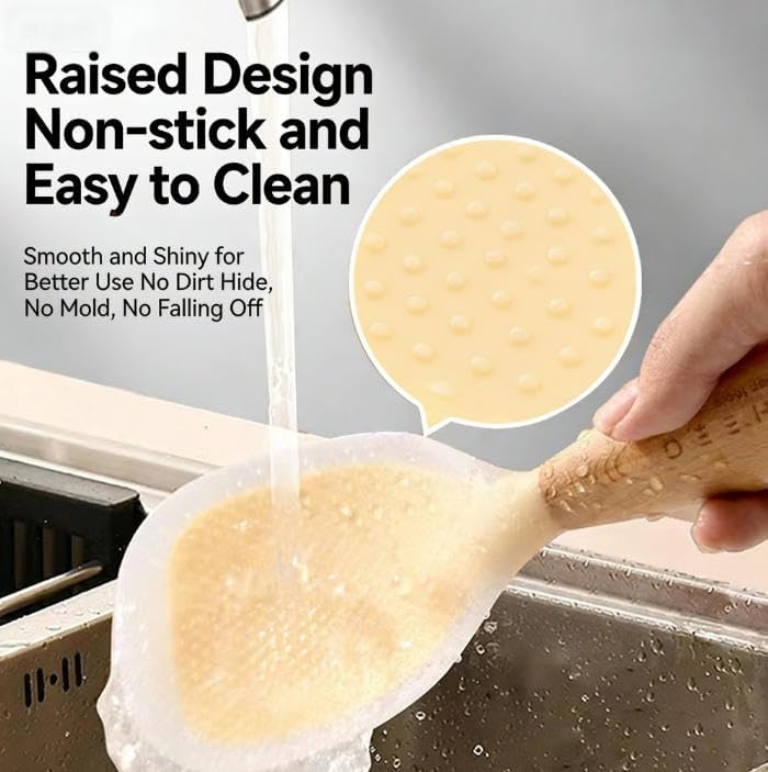 NESLEMY™ Stand-Up Silicone Spoonula (Wood Handle)  Cleaner counter. Faster cleanup. Nonstick-safe.