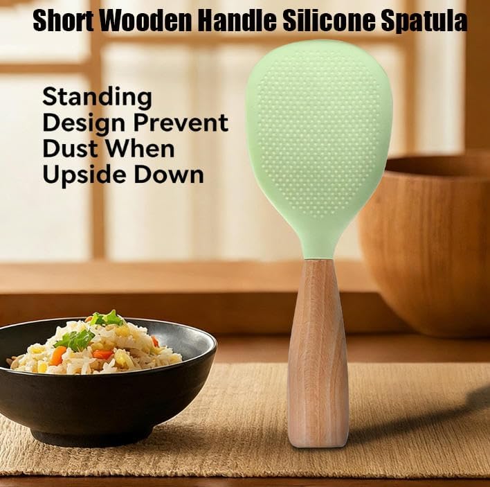 NESLEMY™ Stand-Up Silicone Spoonula (Wood Handle)  Cleaner counter. Faster cleanup. Nonstick-safe.