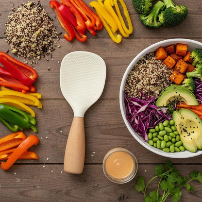 NESLEMY™ Stand-Up Silicone Spoonula (Wood Handle)  Cleaner counter. Faster cleanup. Nonstick-safe.