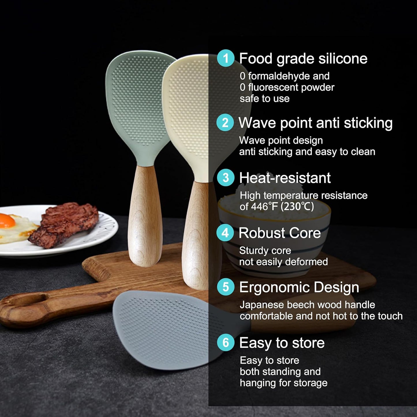 NESLEMY™ Stand-Up Silicone Spoonula (Wood Handle)  Cleaner counter. Faster cleanup. Nonstick-safe.