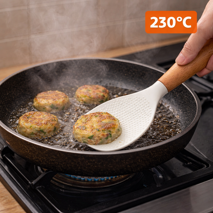 NESLEMY™ Stand-Up Silicone Spoonula (Wood Handle)  Cleaner counter. Faster cleanup. Nonstick-safe.